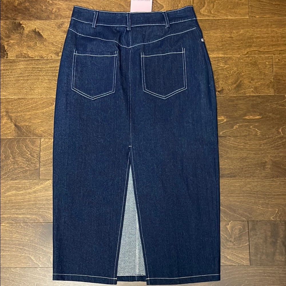 New, AVEC LES FILLES Denim Skirt with White Stitching - Picture 4 of 9